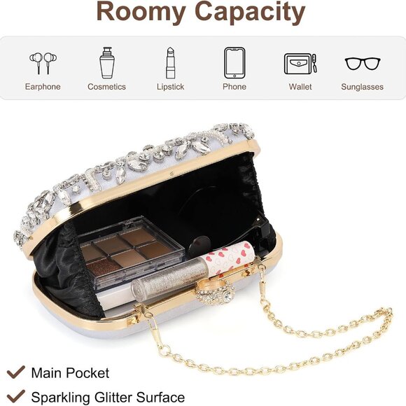 Luxury Rhinestone Clutch with Chain Strap for Weddings and Elegant Occasions - Picture 4 of 7
